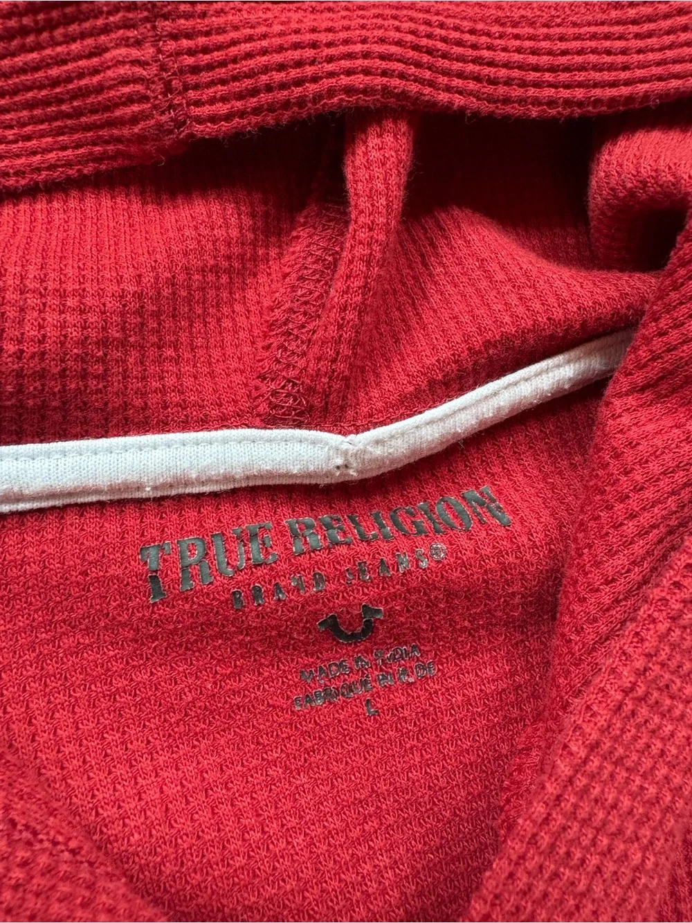 True Religion Maroon Hoodie with White Sleeve Stripes Mens extra small